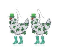 MALOYANVE Shamrocks Earrings for Women Cute Green Acrylic Irish Shamrock Hat Clover Chick LUCKY Letters Dangling Earrings Handmade Horseshoe Rainbow Leprechauns Stud Earrings St. Patrick's Day Jewelry
