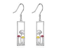 MALOYANVE Silver Mushroom Earrings for Women Handmade Boho Magical Red Retro Matte Moon Flower Carved Bohemian Statement Dangle Drop Earrings Ethnic Style Jewelry Gifts, M, Zinc, No Gemstone