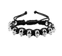 MALOYANVE Skull Wrap Bracelets for Men & Women Gothic Adjustable Rock Punk Skull Skeleton Beads Wrist Bracelet Wristband Horror Halloween skeleton Hand Jewelry Gift, M, Natural Stones, no gemstone