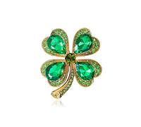 MALOYANVE St. Patrick's Day four-leaf Clover Brooch Pin Green Rhinestone Leaf Crystal Four Leaf Lapel Pin Vintage Flower Lucky Decor Dress Accessories Holiday Jewelry Gift, M, Metal, cubic zirconia