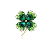 MALOYANVE St. Patrick's Day four-leaf Clover Brooch Pin Green Rhinestone Leaf Crystal Four Leaf Lapel Pin Vintage Flower Lucky Decor Dress Accessories Holiday Jewelry Gift, M, Metal, cubic zirconia