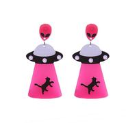 MALOYANVE UFO Aliens Earrings for Women Weird Flying Spaceship Acrylic Lightweight Statemment Dangle Drop Earrings Glitter Universe Life Animals Birthday Party Jewelry Gifts, Acrylic, No Gemstone