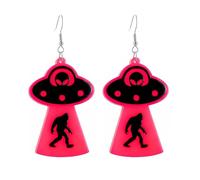 MALOYANVE UFO Aliens Earrings for Women Weird Flying Spaceship Acrylic Lightweight Statemment Dangle Drop Earrings Glitter Universe Life Animals Birthday Party Jewelry Gifts, Acrylic, No Gemstone