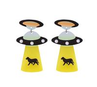 MALOYANVE UFO Aliens Earrings for Women Weird Flying Spaceship Acrylic Lightweight Statemment Dangle Drop Earrings Glitter Universe Life Animals Birthday Party Jewelry Gifts, Acrylic, No Gemstone