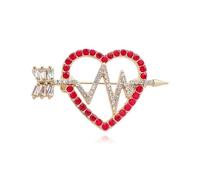 MALOYANVE Valentine's Day Hollow Crystal Love Heart Brooch Pin for Women Rhinestone Arrow Electrocardiogram Love Hearts Lapel Pin Good Love Wedding Art Deco Birthday Anniversary, M, Alloy Steel, cubic