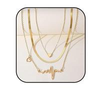 MALOYANVE Valentine's Day Love Heart Three Layer Necklace for Women Trendy Layered Choker Stackable Pendant Chain Necklaces Pearl Electrocardiogram Elements Great Gift for Holidays