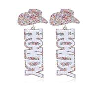 MALOYANVE Western Cowboy Cowgirl HOWDY Letters Glitter Drop Dangle Earrings for Women Acrylic Glitter Rodeo Disco Cowboy Hat Earrings Country Concert Party Outfits Jewelry, Acrylic, No Gemstone