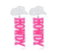 MALOYANVE Western Cowboy Cowgirl HOWDY Letters Glitter Drop Dangle Earrings for Women Acrylic Glitter Rodeo Disco Cowboy Hat Earrings Country Concert Party Outfits Jewelry, Acrylic, No Gemstone