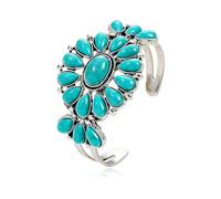 MALOYANVE Western Turquoise Flower Cuff Bracelet for Women Vintage Boho Statement Flower Stone Bangle Ethnic Geometric Cowgirl Southwestern Jewelry, Adjustable, Metal, no gemstone