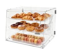 Malphi Acrylic 3-Tier Cafe Bakery Display Case, 44D x 54W x 42H, Removable Tray Shelves, Commercial Countertop Dessert Display Pastry Box with Magnetic Rear Door Access 3 Trays and Bread Clip