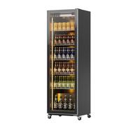 Malphi Black Multi-size Wine & Beer Fridge 2-8°C, Double Glass Auto Door, LED, Freestanding, Dispenser, with Casters Upright Glass Door Beverage Refrigerator,Black, with Casters
