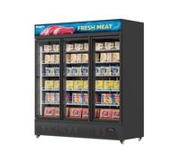 Malphi Commercial Refrigerator with Lighting Box 400Litre Upright Freezer -22℃ to -18℃ Self-Closing Door Display Fridge H1980xD750xW750mm Adjustable Shelves for Ice Cream Meat (Black, Three Doors)