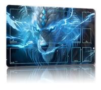 Malqiqi Playmat for MTG, with Free Storage Bags,Game Mat 24 x 14 inches, TCG and Board Game Mat for Cards,Mousepad Desk Mats (Lightning Leopard-Auxiliary Combat)