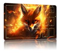 Malqiqi Playmat for MTG, with Free Storage Bags,Game Mat 24 x 14 inches, TCG and Board Game Mat for Cards,Mousepad Desk Mats (Flame Fox-Auxiliary Combat)