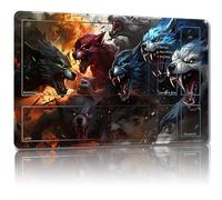 Malqiqi Playmat for MTG, with Free Storage Bags,Game Mat 24 x 14 inches, TCG and Board Game Mat for Cards,Mousepad Desk Mats (Magic Wolf-Auxiliary Combat)
