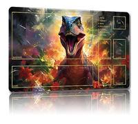 Malqiqi Playmat for MTG with Free Storage Bags Game Mat 24 x 14 inches TCG and Board Game Mats for Cards (Dinosaur 5-Auxiliary Combat)