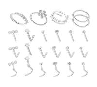MALSSE 23 Pieces Comfortable Nose Studs Set Stainless Steel Cubic Zirconia 7mm Post Length Shank Types For All Skin Types Stainless Steel Nose Piercing Set