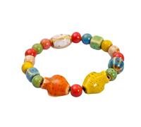 MALSSE Adjustable Elastic Wristband with Playful Cats Motifs Vibrant Ceramic Beaded Wrist Chain for Women and Teens Cats Bead Accessories