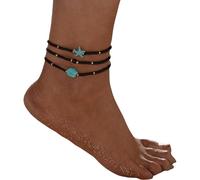 MALSSE Adjustable Stretchy Anklet Collection Turquoise Sea Star Beaded Foot Chain Portable Jewelry Pieces Vacation Anklets
