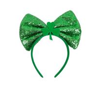 MALSSE Adult Irish Hairband With Sequins Shamrock/Bowknot Glitter Powder Patricks Day Headband Carnival Hair Hoop For Women For Girls Running