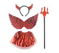 MALSSE Cartoon Devil Horns Scepter Hairband Skirt Wing Set Cosplay Hair Accessories For Women Girls Kid Party Headband Horn Red Color Adult Headbands Pack Adult Size
