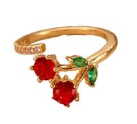 MALSSE Cherries Rings Elegant Abstract Opening Copper Texture For Fashion Youthful Women Daily And Party Use Adjustable Rings