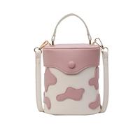 MALSSE Contrast Color Milk Pattern PU Leather Bucket Bag Purse For Women Korean Casual Purse Shoulder Crossbody Handbag Fashion Shoulder Crossbody Bag