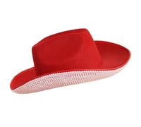 MALSSE Cowgirls Hat With Adjustable Chin Rope For Proms Banquets Party Beads Studded Cowgirls Hat For Adult Teen Taking Photo Felts Hats For Women Felts For Wide Brims Wide Brims Fedoras For Men