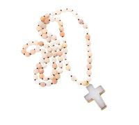 MALSSE Elegant Knotted Stone Necklace With Crucifix Pendant Adjustable Length Clavicle Chain Colorful Beaded Neckchain Jewelry