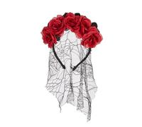 MALSSE Elegant Rose Headband With Long Black Headdress Decoration Unique Rose Headpiece For Halloween Costume Dress Up Adjustable Size