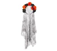 MALSSE Elegant Rose Headband With Long Black Headdress Decoration Unique Rose Headpiece For Halloween Costume Dress Up Adjustable Size