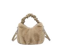 MALSSE Elegant Women's Pleated Handle Handbag Furry Plush Shoulder Bag With Adjustable Strap For Winter Use Ladies Festival Gift Casual Shoulder Bag
