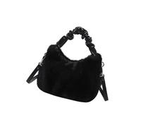 MALSSE Elegant Women's Pleated Handle Handbag Furry Plush Shoulder Bag With Adjustable Strap For Winter Use Ladies Festival Gift Casual Shoulder Bag