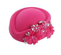 MALSSE Fascinator Hat Wool Crystal Flower Designs Stewardess Hat For Cocktail Party 1920s Costume Accessories Flapper Women Soft