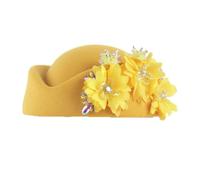 MALSSE Fascinator Hat Wool Crystal Flower Designs Stewardess Hat For Cocktail Party 1920s Costume Accessories Flapper Women Soft