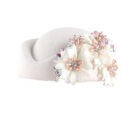 MALSSE Fascinator Hat Wool Crystal Flower Designs Stewardess Hat For Cocktail Party 1920s Costume Accessories Flapper Women Soft