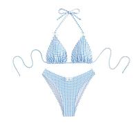 MALSSE Fashion Plaids Print Swimsuits For Women Two Pieces Split Swimwears Female Backless Bathing Suit Beachwears Two Pieces Bathing Suit For Women High Cut Split Swimsuit Plaids Print Swimwears