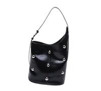 MALSSE Fashionable PU Leather Shoulder Bag For Women Rivets Beads Studded Bucket Shape Underarm Handbag With Roomy Compartment Adjustable Strap Purse