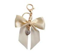 MALSSE Fashionable Ribbon Bows Holder With Imitation Pearls Detailing Alloy Keyring Compact Decorative Keychain Bag Pendant Elegant Bows Keychain For Bags