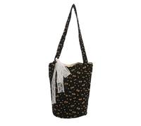 MALSSE French Vintage Floral Canvas Shoulder Bag With Large Capacity Bucket Lace Bowknot Handbag Purse For Fashion Women Elegant Flower Pattern Shoulder