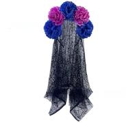 MALSSE Halloween Party Essential Realistic Flower Headpiece With Flowing Black Wrap Role Play Cosplay Outfit Enchanting Headgear