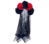 MALSSE Halloween Party Essential Realistic Flower Headpiece With Flowing Black Wrap Role Play Cosplay Outfit Enchanting Headgear