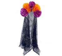 MALSSE Halloween Party Essential Realistic Flower Headpiece With Flowing Black Wrap Role Play Cosplay Outfit Enchanting Headgear