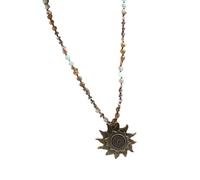 MALSSE Handcraft Sun Pendant Necklace Sweater Chain Jewelry With 8mm Natural Stone And Glass Beads In Elegant Antique Tone Bohemia Necklace
