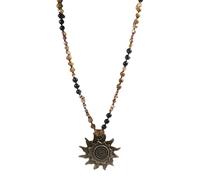 MALSSE Handcraft Sun Pendant Necklace Sweater Chain Jewelry With 8mm Natural Stone And Glass Beads In Elegant Antique Tone Bohemia Necklace