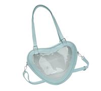 MALSSE Japanese School Girl Uniform Crossbody Bag Student Book Bag Heart Shape Clear Window Large Capacity Shoulder Handbag PU Leather Purse