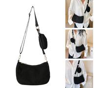 MALSSE Korean Elegant And Practical Solid Color Shoulder Underarm Bag Corduroy Zippered Crossbody Bag With Coin Purse For Women Corduroy Crossbody