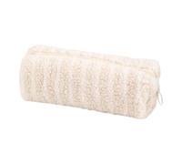MALSSE Large Capacity Plush Striped Pen Case Corduroy Pouches Zippered Bag Large Compartment for Girl Women Student Elegant Writing Accessory