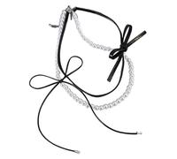 MALSSE Leather Bowknot Necklace Double Layer Choker Collarbone Neckchain Elegant Chain Jewelry For Women And Girls Women's Jewelry