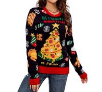 MALSSE Light Up Ugly Christmas Jumper Cartoon Santa Pattern Acrylic Knitted Pullover Top For Women Festival LED Sweater Shirt Santa Knit Top
